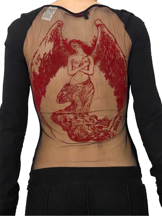 Miss Sixty Tops - RARE Y2K Miss Sixty Fallen Angel Mesh Long Sleeve Top